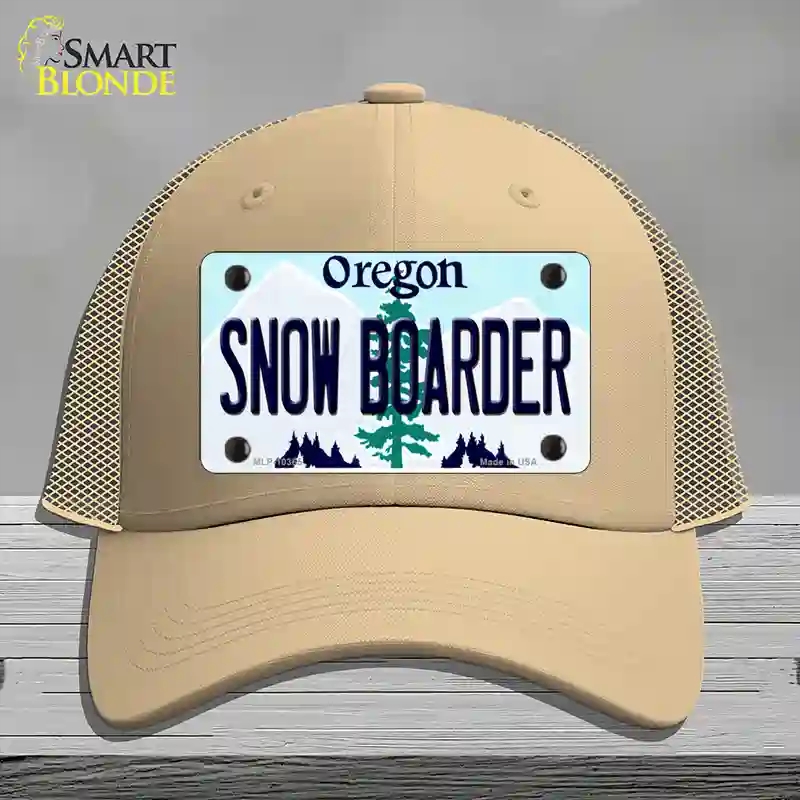 HAT15-MLP-10365 Snow Boarder Oregon Novelty License Plate Hat, Mesh - Khaki