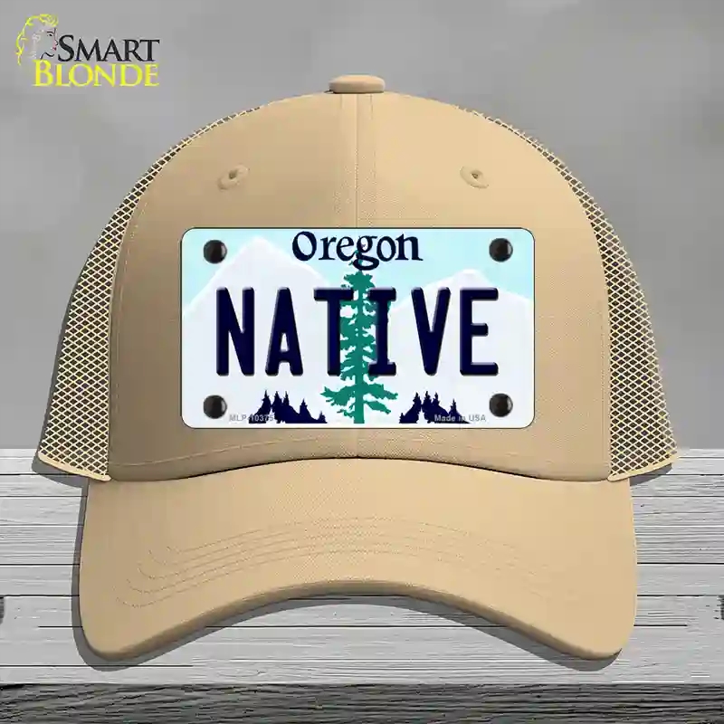 HAT15-MLP-10375 Native Oregon Novelty License Plate Hat, Mesh - Khaki