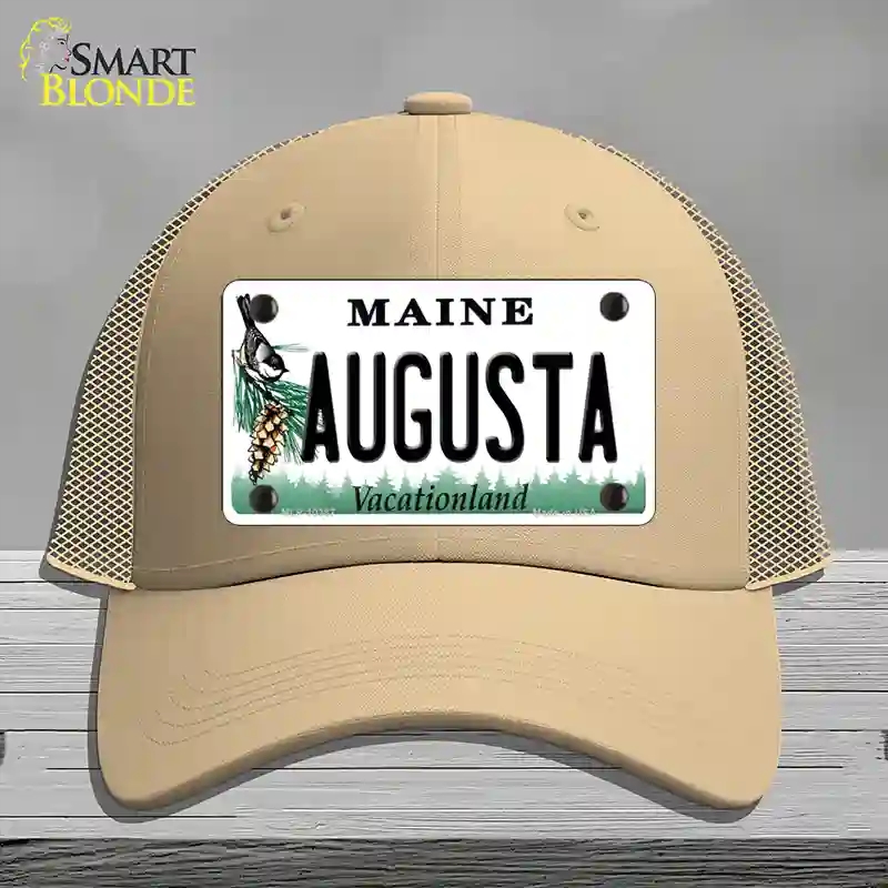 HAT15-MLP-10387 Augusta Maine Novelty License Plate Hat, Mesh - Khaki