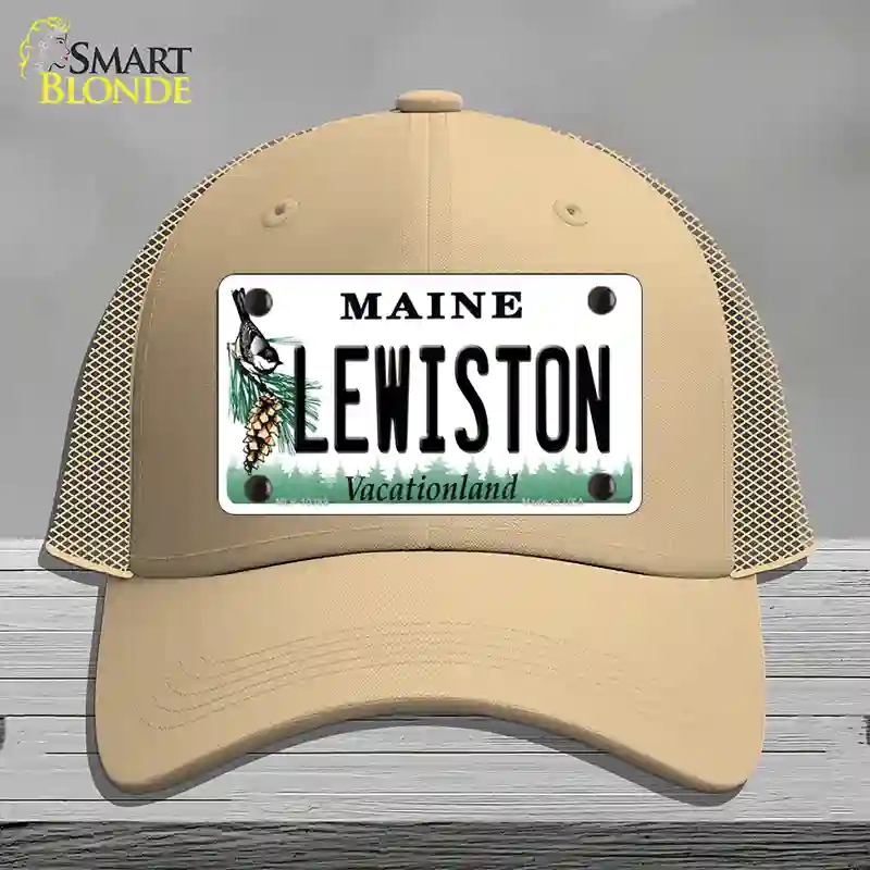 HAT15-MLP-10389 Lewiston Maine Novelty License Plate Hat, Mesh - Khaki