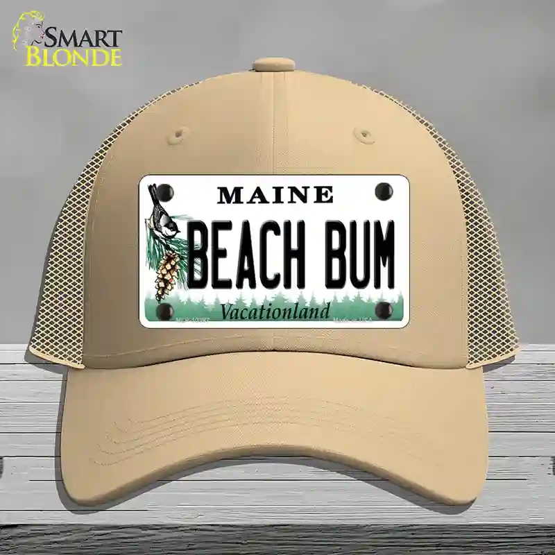 HAT15-MLP-10397 Beach Bum Maine Novelty License Plate Hat, Mesh - Khaki