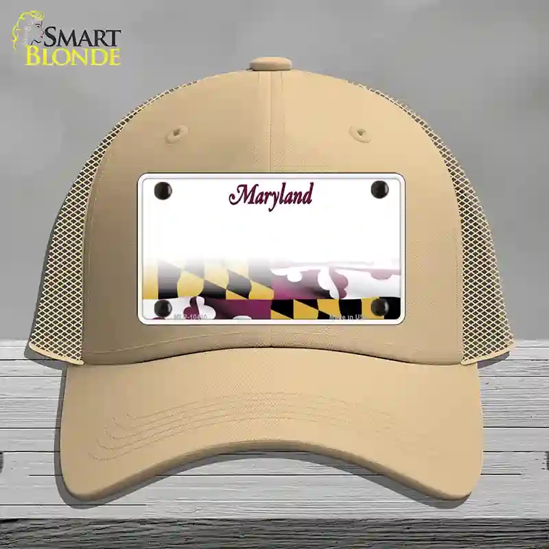 HAT15-MLP-10460 Maryland State Blank Novelty License Plate Hat, Mesh - Khaki