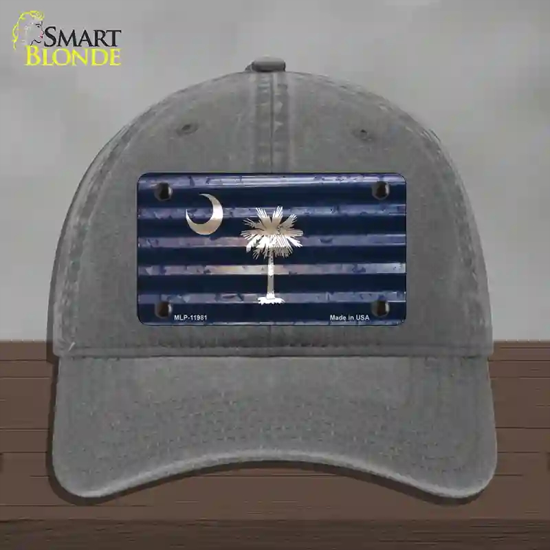 HAT08-MLP-11981 South Carolina Corrugated Flag Novelty License Plate Hat, Unconstructed Cotton - Charcoal