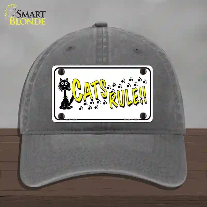 HAT08-MLP-1199 Cats Rule Novelty License Plate Hat, Unconstructed Cotton - Charcoal