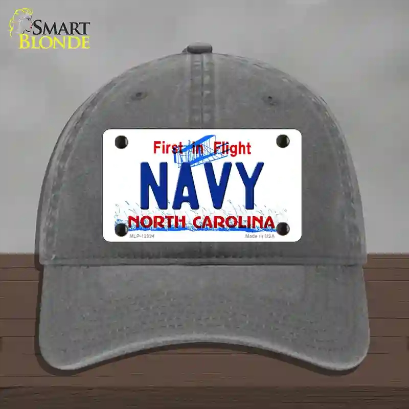 HAT08-MLP-12094 Navy North Carolina State Novelty License Plate Hat, Unconstructed Cotton - Charcoal