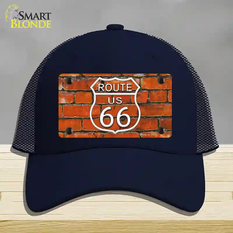 HAT16-MLP-11461 Route 66 Orange Brick Wall Novelty License Plate Hat, Mesh - Navy