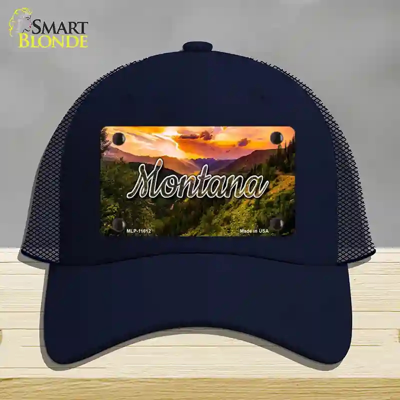 HAT16-MLP-11612 Montana Forest Sunset State Novelty License Plate Hat, Mesh - Navy