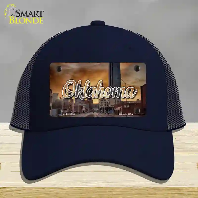HAT16-MLP-11624 Oklahoma Sunset Skyline State Novelty License Plate Hat, Mesh - Navy