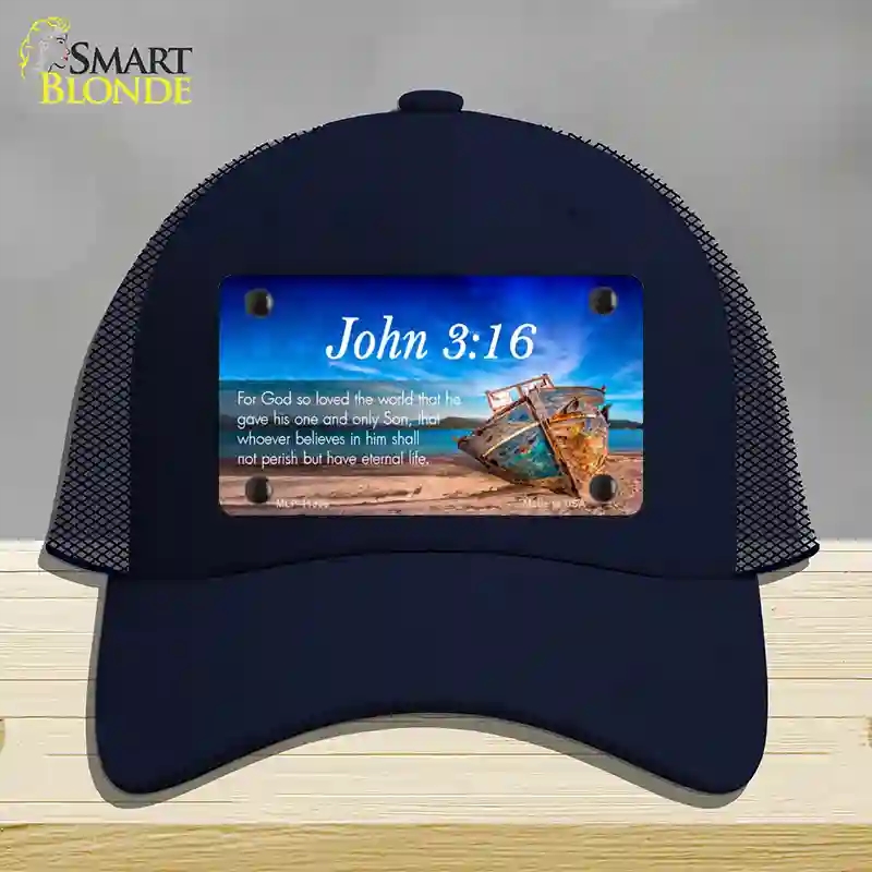 HAT16-MLP-11868 John 3 16 Beach Novelty License Plate Hat, Mesh - Navy