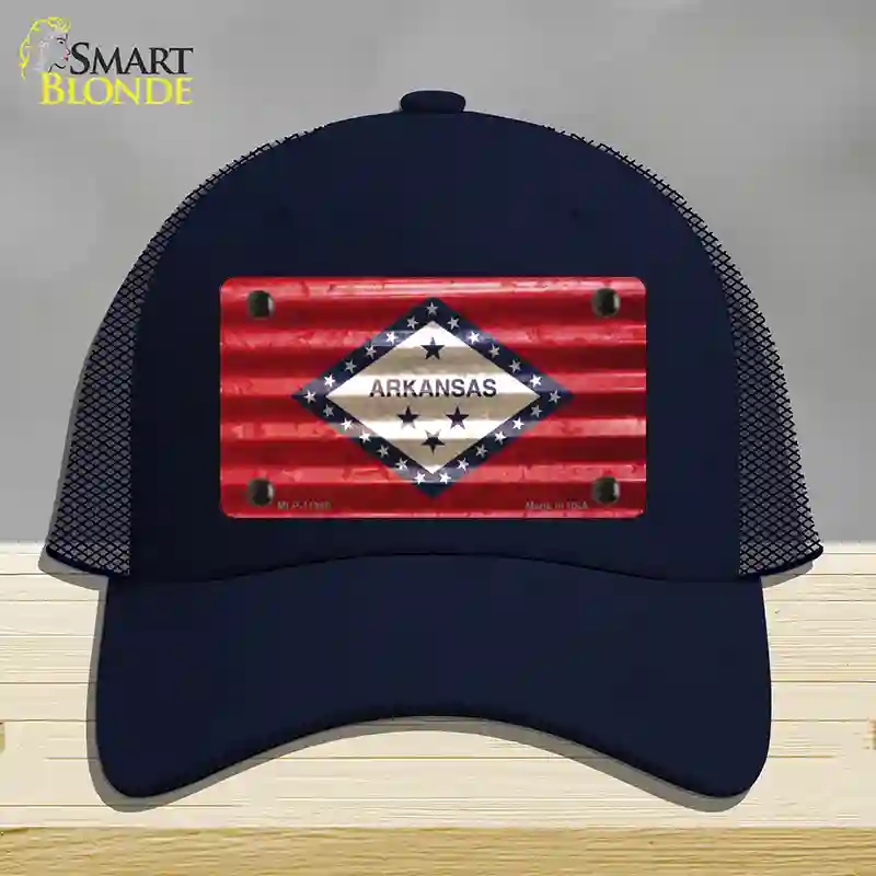 HAT16-MLP-11945 Arkansas Corrugated Flag Novelty License Plate Hat, Mesh - Navy