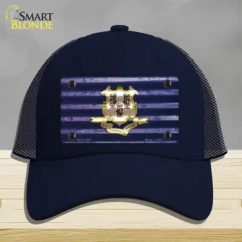 HAT16-MLP-11948 Connecticut Corrugated Flag Novelty License Plate Hat, Mesh - Navy