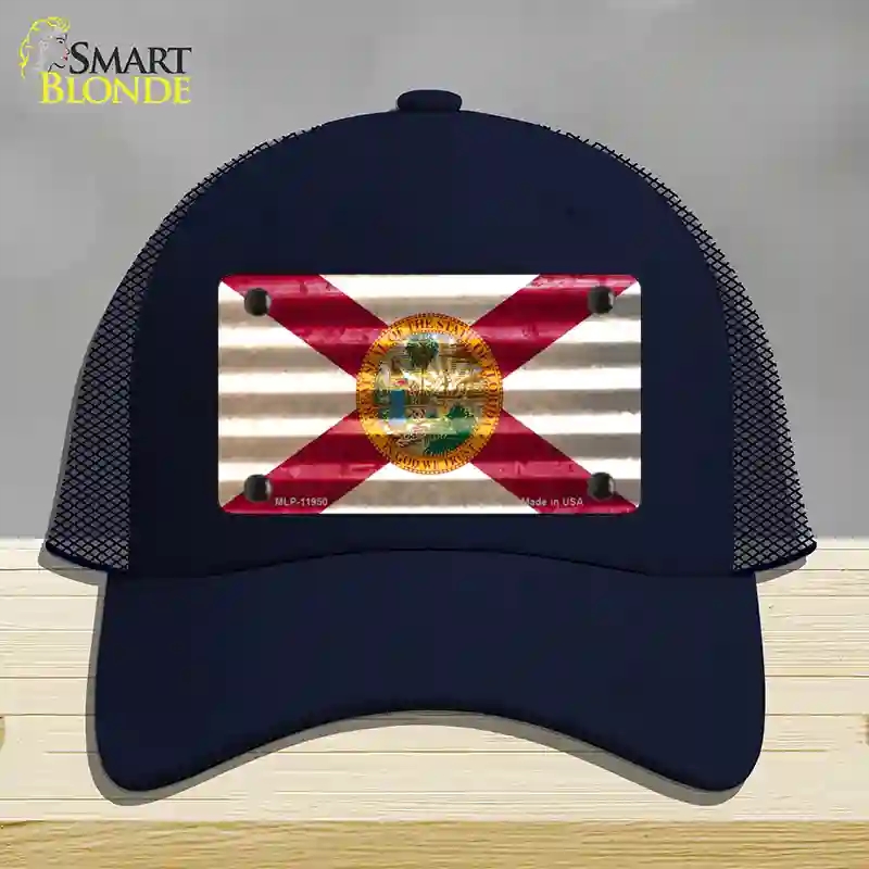 HAT16-MLP-11950 Florida Corrugated Flag Novelty License Plate Hat, Mesh - Navy