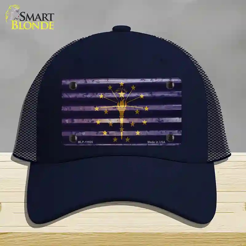 HAT16-MLP-11955 Indiana Corrugated Flag Novelty License Plate Hat, Mesh - Navy