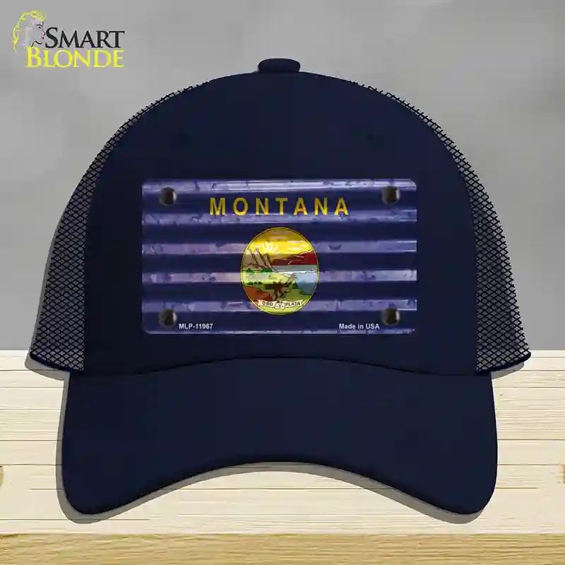 HAT16-MLP-11967 Montana Corrugated Flag Novelty License Plate Hat, Mesh - Navy