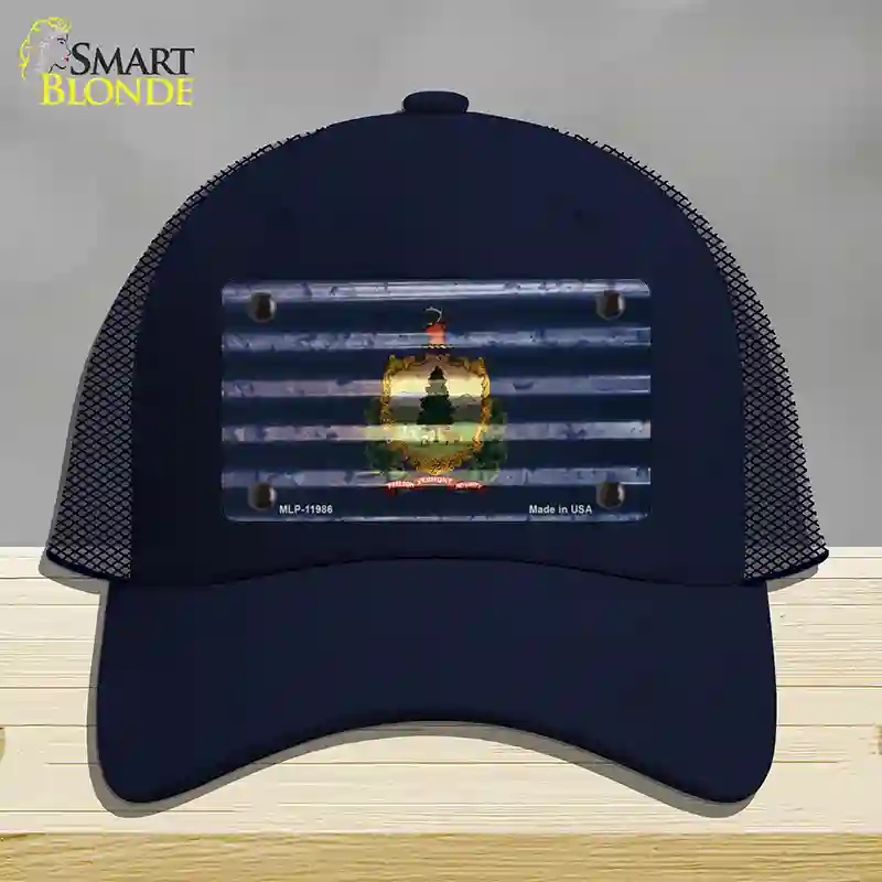 HAT16-MLP-11986 Vermont Corrugated Flag Novelty License Plate Hat, Mesh - Navy