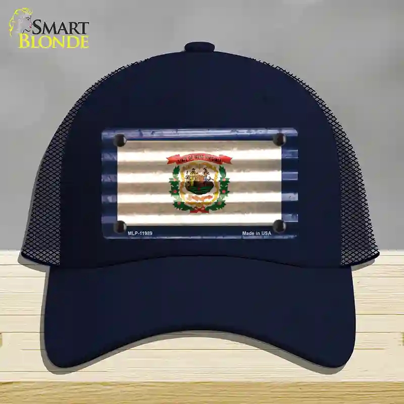 HAT16-MLP-11989 West Virginia Corrugated Flag Novelty License Plate Hat, Mesh - Navy