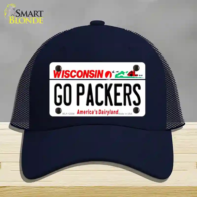 HAT16-MLP-12208 Go Packers Wisconsin Novelty License Plate Hat, Mesh - Navy