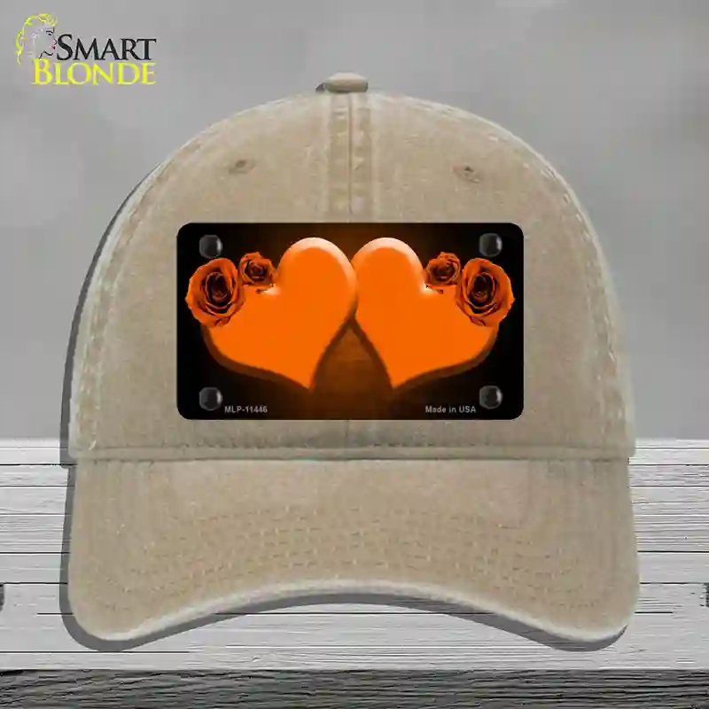 HAT09-MLP-11446 Hearts Over Roses in Orange Novelty License Plate Hat, Unconstructed Cotton - Khaki