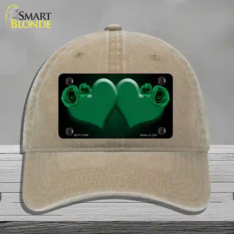 HAT09-MLP-11449 Hearts Over Roses in Green Novelty License Plate Hat, Unconstructed Cotton - Khaki