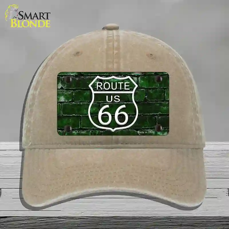 HAT09-MLP-11457 Route 66 Green Brick Wall Novelty License Plate Hat, Unconstructed Cotton - Khaki