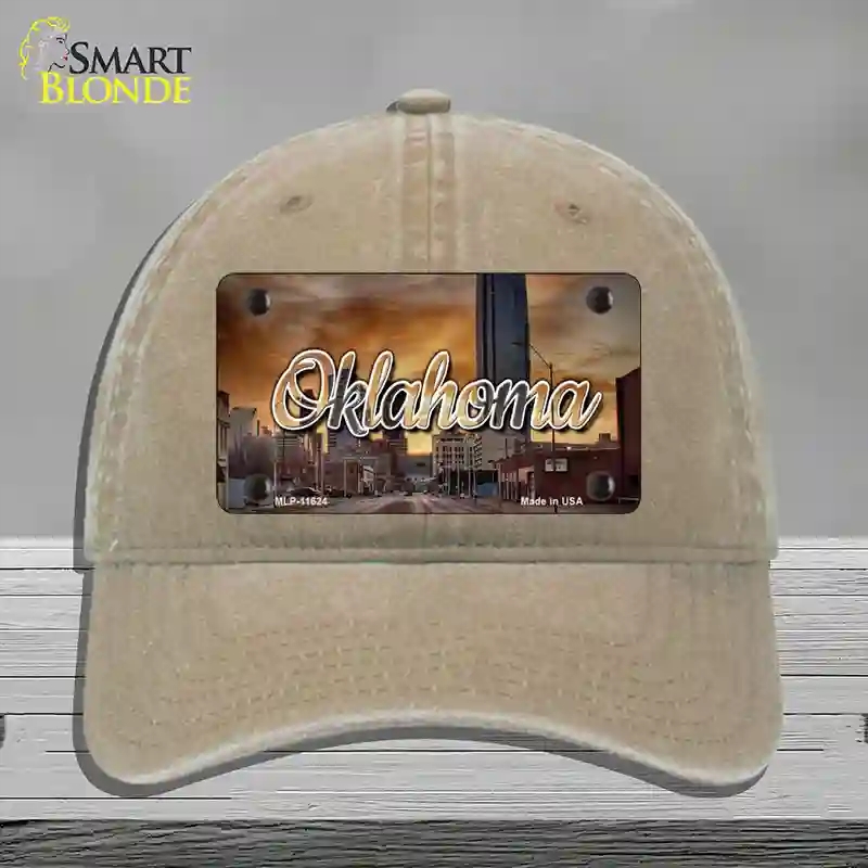 HAT09-MLP-11624 Oklahoma Sunset Skyline State Novelty License Plate Hat, Unconstructed Cotton - Khaki
