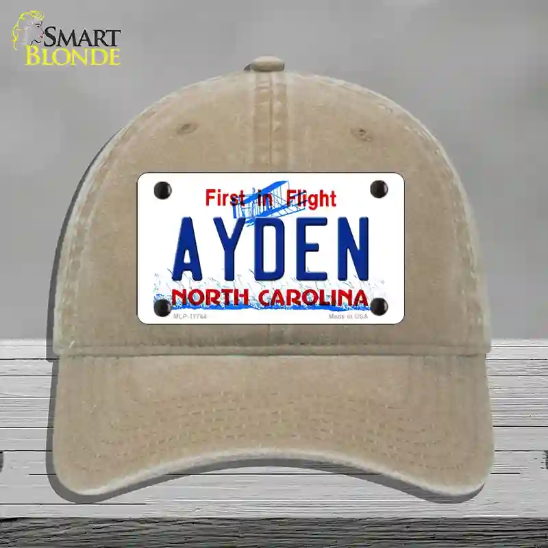 HAT09-MLP-11744 Ayden North Carolina State Novelty License Plate Hat, Unconstructed Cotton - Khaki