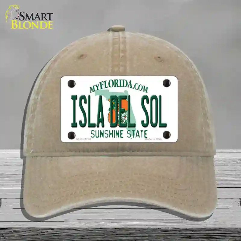 HAT09-MLP-11769 Isla Del Sol Florida Novelty License Plate Hat, Unconstructed Cotton - Khaki