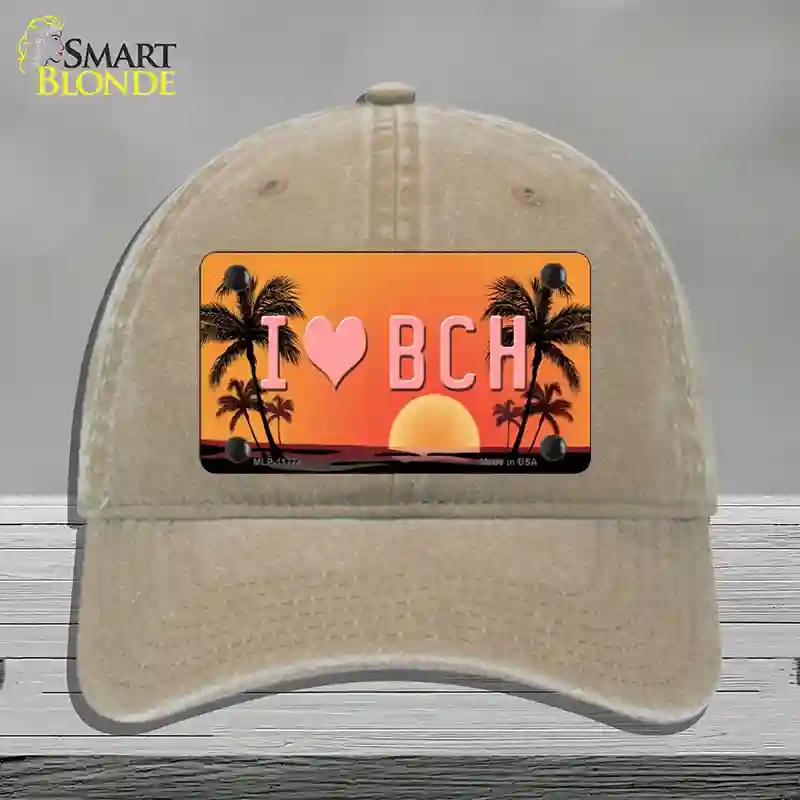 HAT09-MLP-11774 I Love Beach Novelty License Plate Hat, Unconstructed Cotton - Khaki
