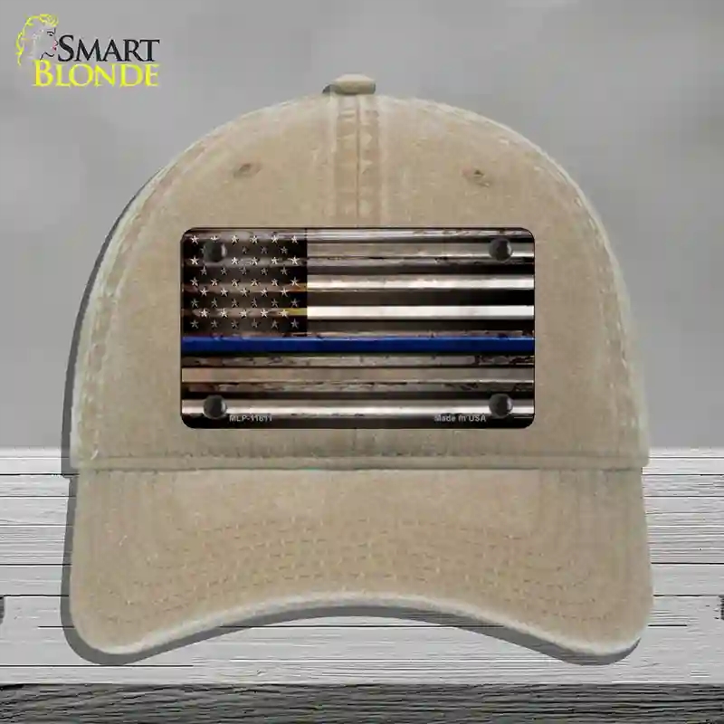 HAT09-MLP-11811 Thin Blue Line American Flag Novelty License Plate Hat, Unconstructed Cotton - Khaki