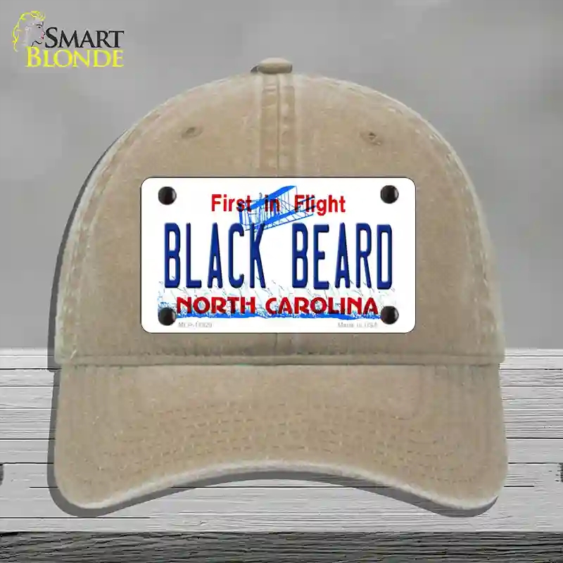 HAT09-MLP-11829 Black Beard North Carolina Novelty License Plate Hat, Unconstructed Cotton - Khaki