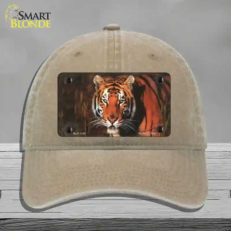 HAT09-MLP-1188 Tiger Novelty License Plate Hat, Unconstructed Cotton - Khaki