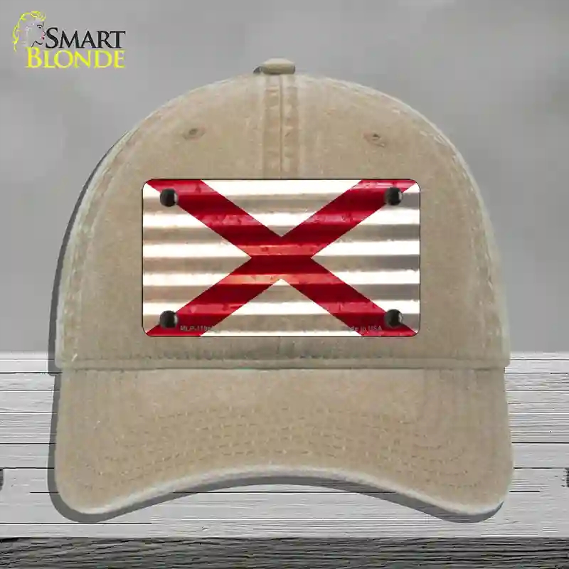 HAT09-MLP-11942 Alabama Corrugated Flag Novelty License Plate Hat, Unconstructed Cotton - Khaki