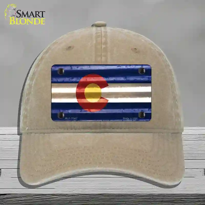 HAT09-MLP-11947 Colorado Corrugated Flag Novelty License Plate Hat, Unconstructed Cotton - Khaki