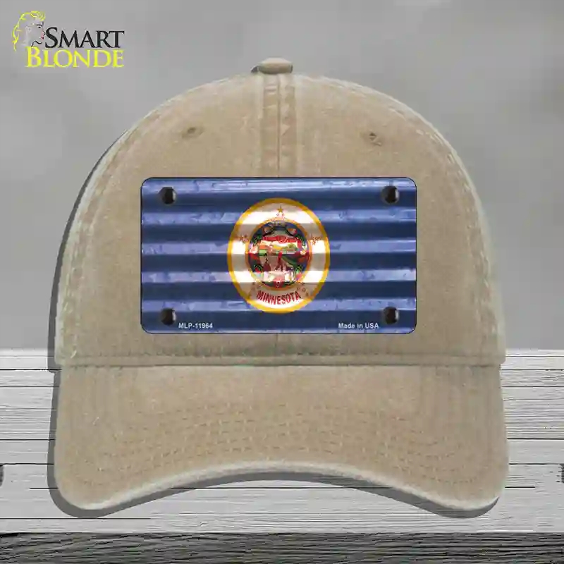 HAT09-MLP-11964 Minnesota Corrugated Flag Novelty License Plate Hat, Unconstructed Cotton - Khaki