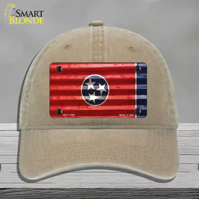 HAT09-MLP-11983 Tennessee Corrugated Flag Novelty License Plate Hat, Unconstructed Cotton - Khaki