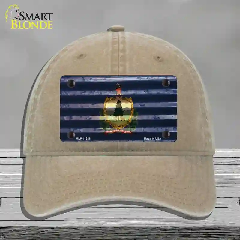 HAT09-MLP-11986 Vermont Corrugated Flag Novelty License Plate Hat, Unconstructed Cotton - Khaki