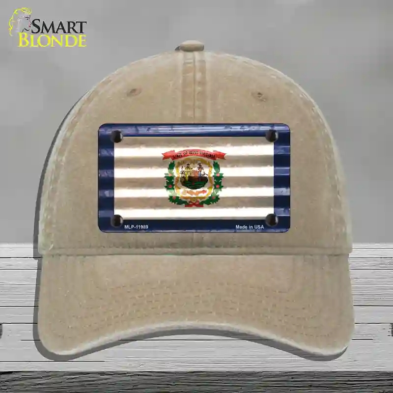 HAT09-MLP-11989 West Virginia Corrugated Flag Novelty License Plate Hat, Unconstructed Cotton - Khaki