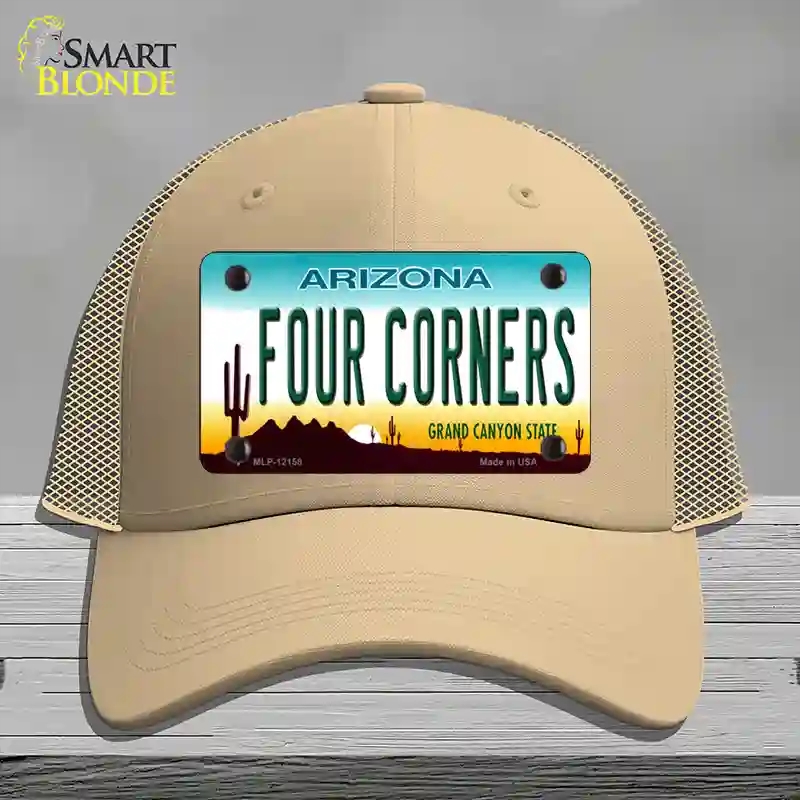 HAT15-MLP-12158 Four Corners Arizona Novelty License Plate Hat, Mesh - Khaki