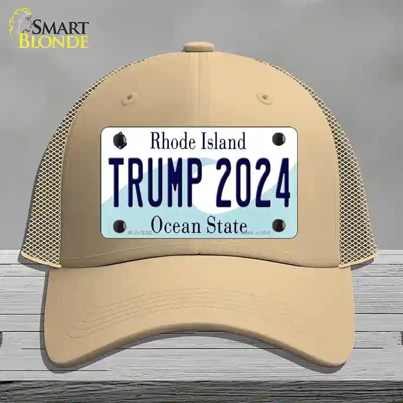 HAT15-MLP-12252 Trump 2024 Rhode Island Novelty License Plate Hat, Mesh - Khaki