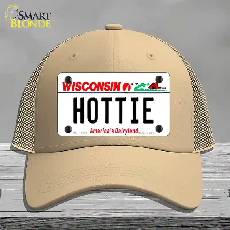 HAT15-MLP-10634 Hottie Wisconsin Novelty License Plate Hat, Mesh - Khaki