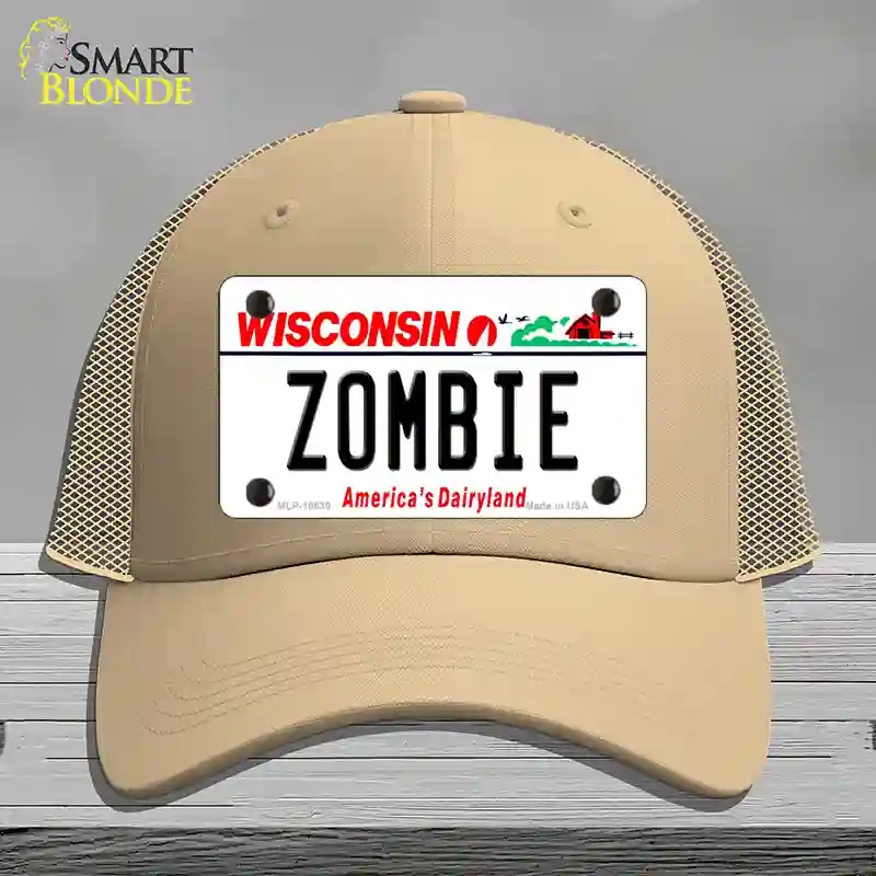 HAT15-MLP-10639 Zombie Wisconsin Novelty License Plate Hat, Mesh - Khaki