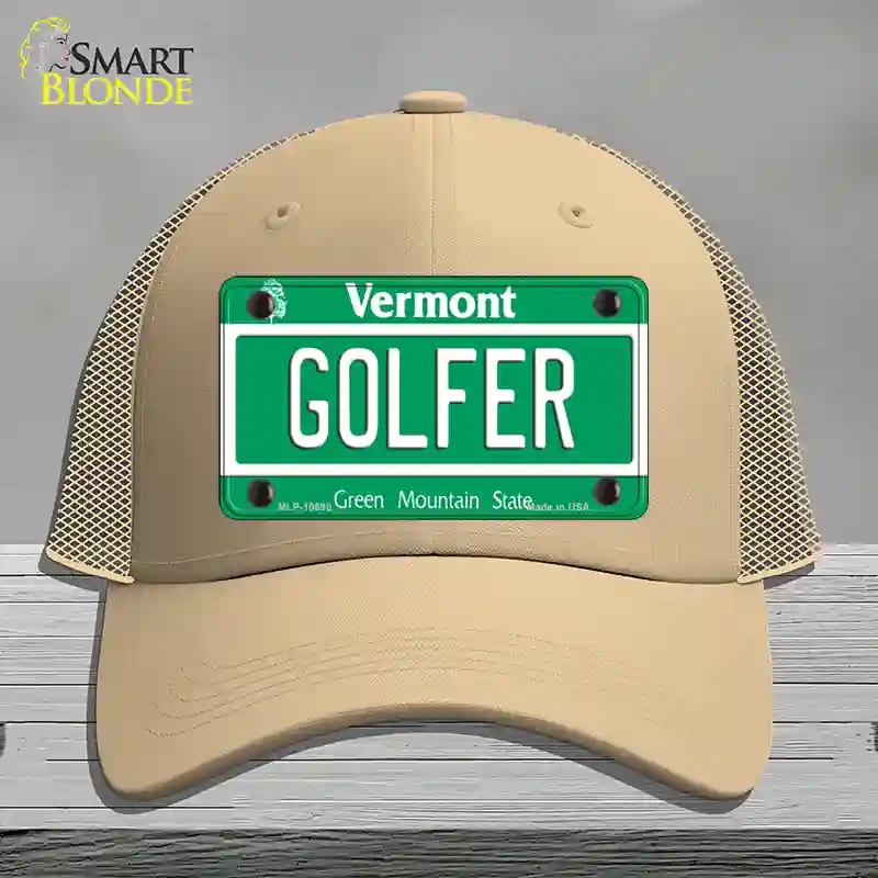 HAT15-MLP-10690 Golfer Vermont Novelty License Plate Hat, Mesh - Khaki
