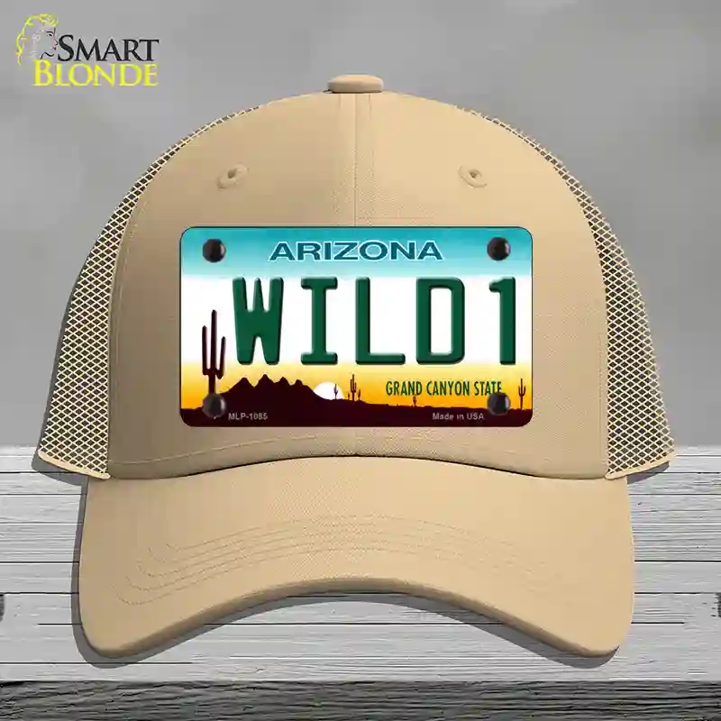 HAT15-MLP-1085 Wild 1 Arizona Novelty License Plate Hat, Mesh - Khaki