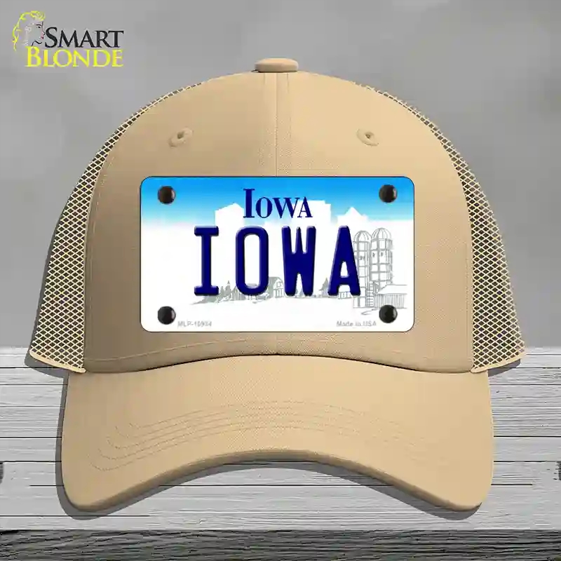 HAT15-MLP-10934 Iowa State Novelty License Plate Hat, Mesh - Khaki
