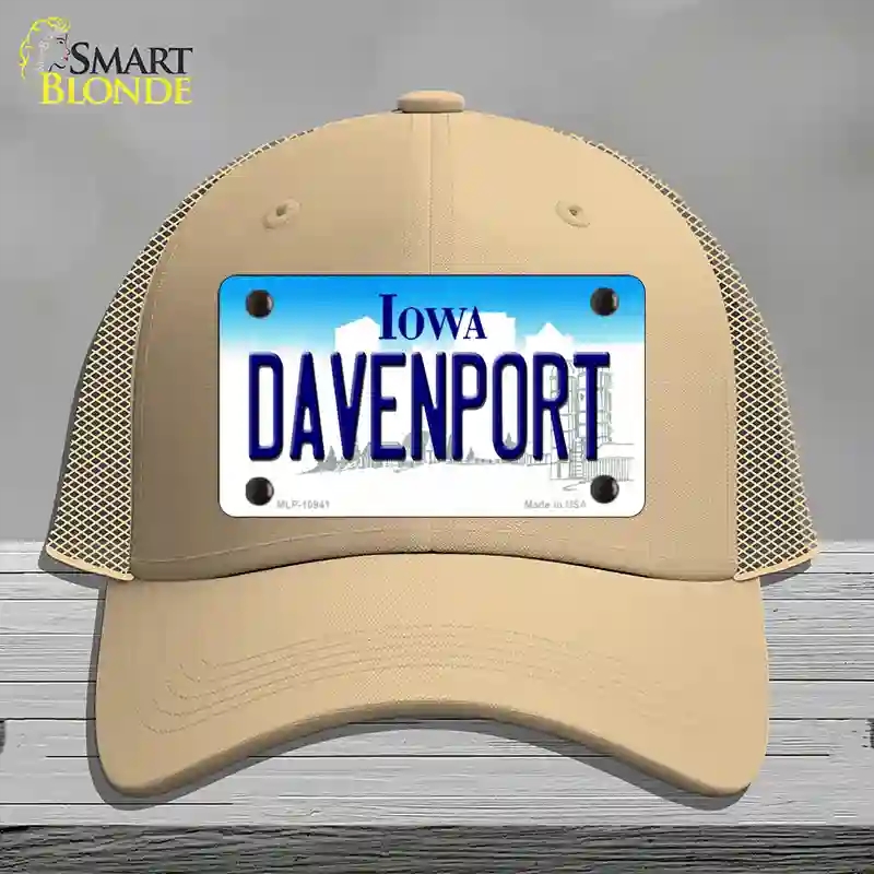 HAT15-MLP-10941 Davenport Iowa Novelty License Plate Hat, Mesh - Khaki
