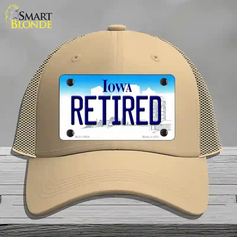 HAT15-MLP-10954 Retired Iowa Novelty License Plate Hat, Mesh - Khaki