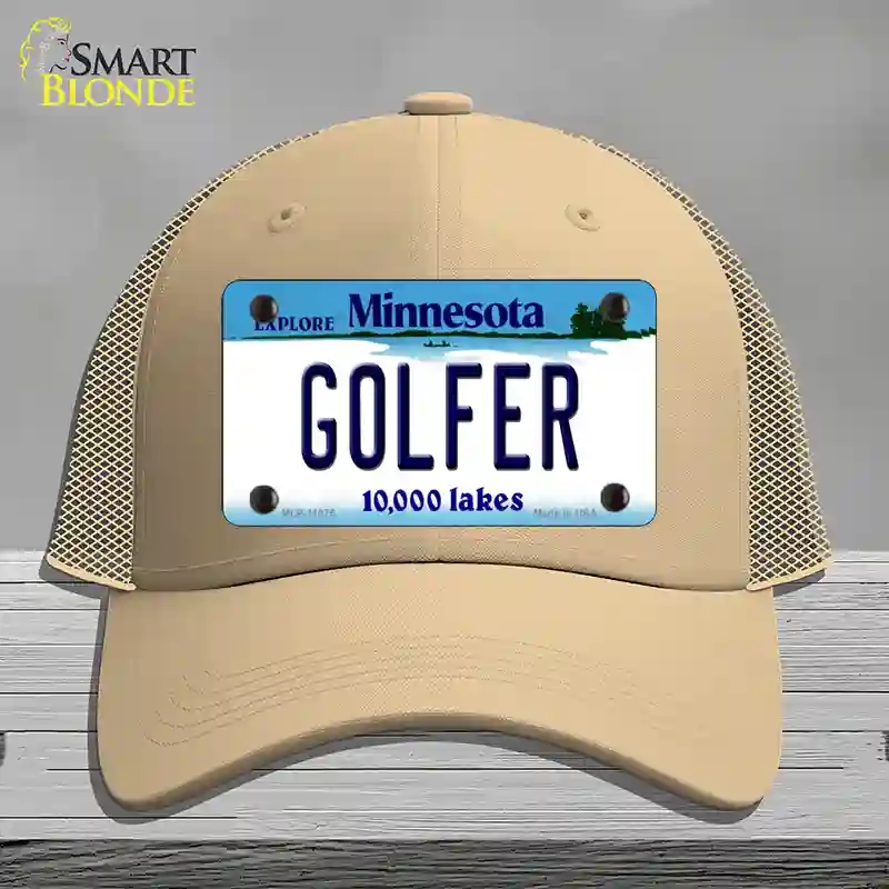HAT15-MLP-11075 Golfer Minnesota State Novelty License Plate Hat, Mesh - Khaki
