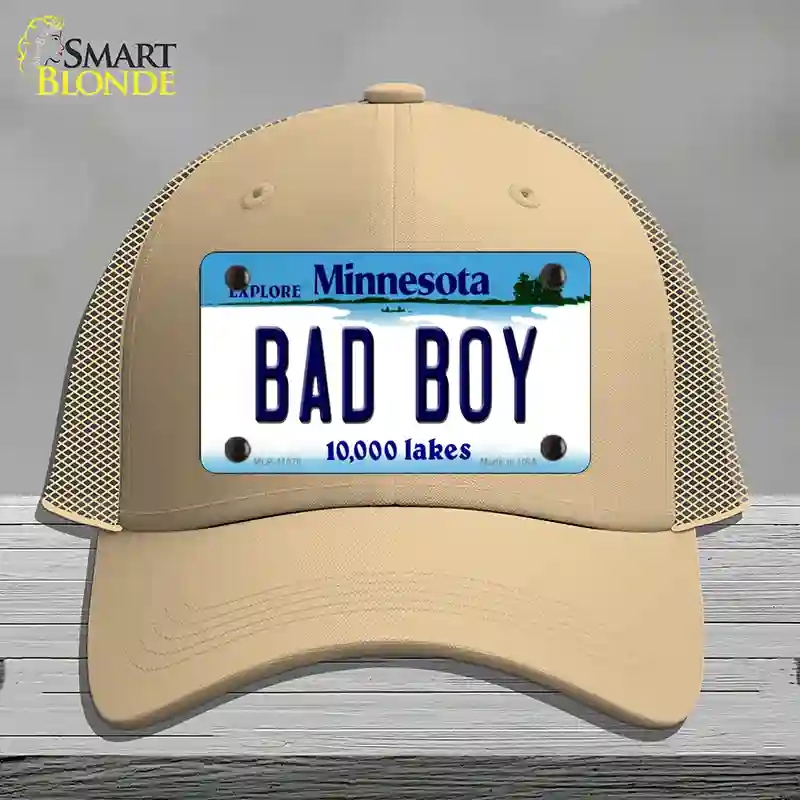 HAT15-MLP-11078 Bad Boy Minnesota State Novelty License Plate Hat, Mesh - Khaki