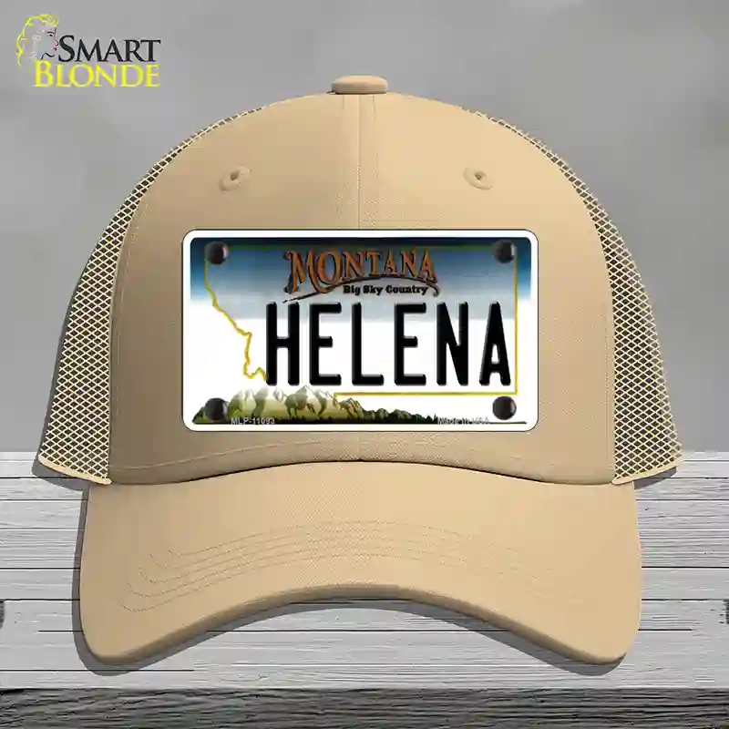 HAT15-MLP-11093 Helena Montana State Novelty License Plate Hat, Mesh - Khaki
