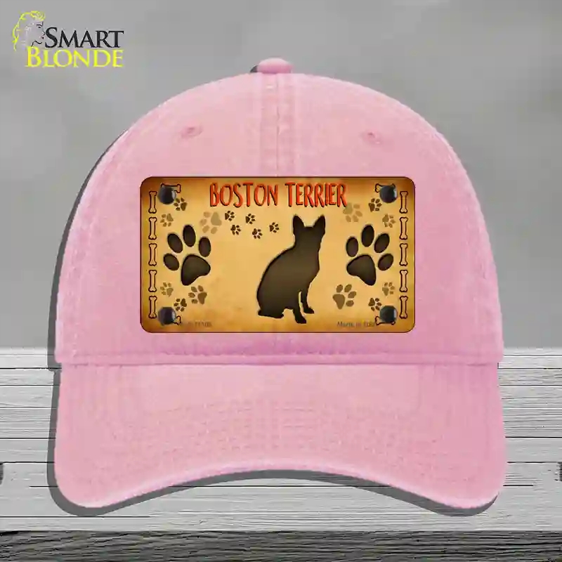 HAT12-MLP-11305 Boston Terrier Novelty License Plate Hat, Unconstructed Cotton - Pink